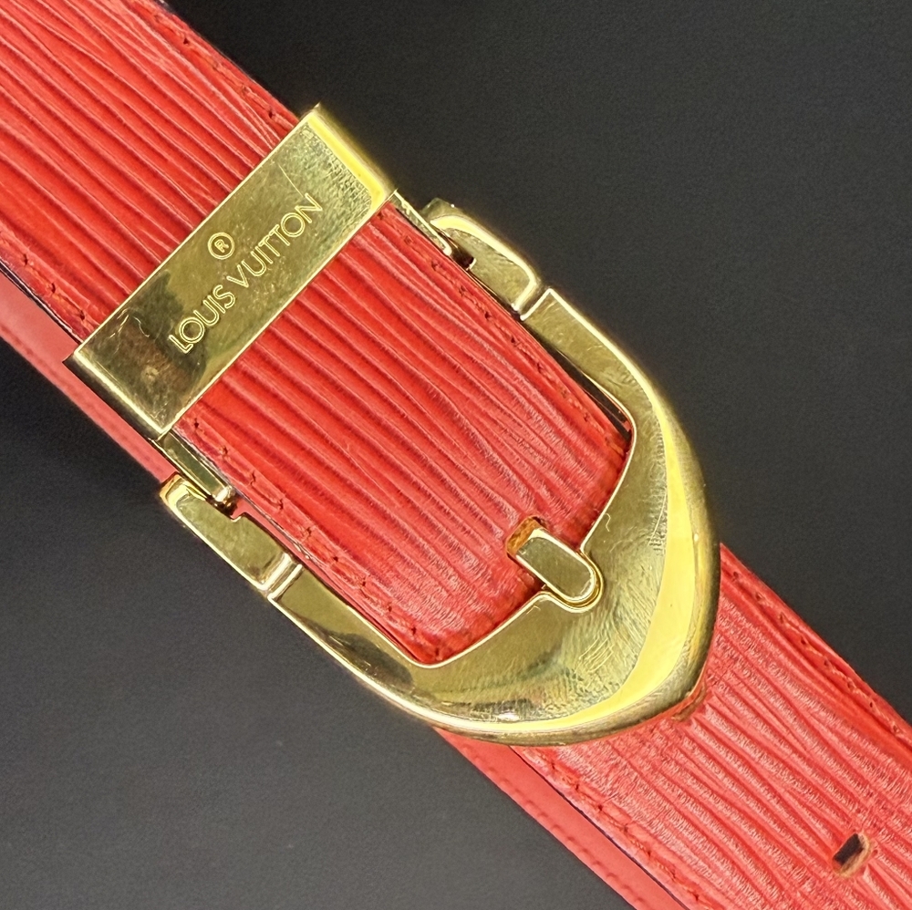 Louis Vuitton Red Leather Belt with Gold Buckle